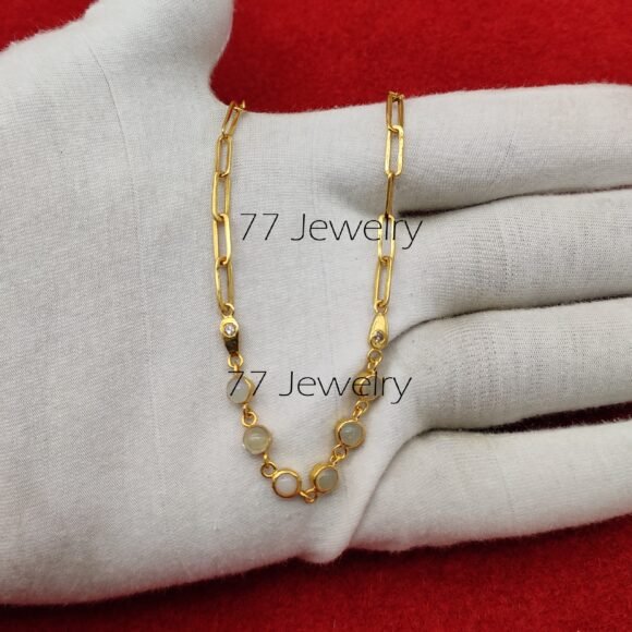 Rainbow Moonstone Adjustable Chain Necklace, Paperclip Chain Necklace - Image 4