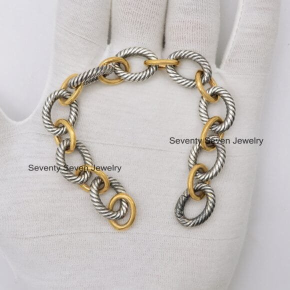 925 Silver Oxidized Twisted Wire Link Bracelet, Oval Link Bracelet - Image 5