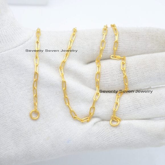 Solid 14K Gold Paper Clip Chain, Oval Link Necklace - Image 6