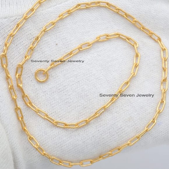 Solid 14K Gold Paper Clip Chain, Oval Link Necklace - Image 5