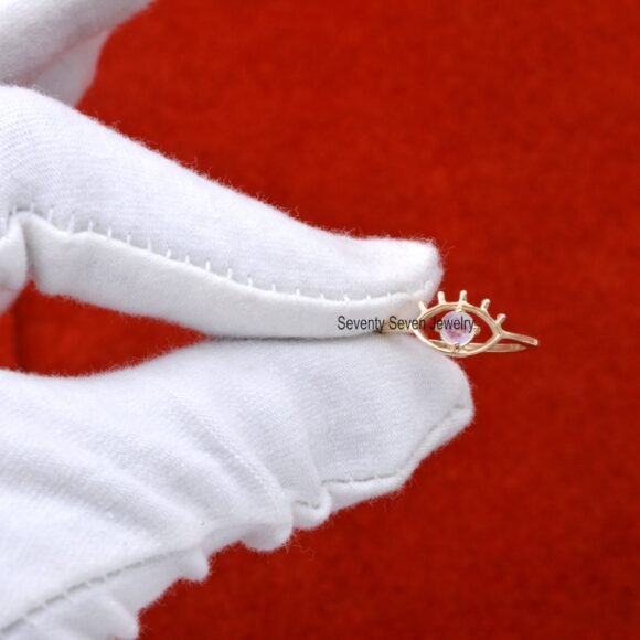 9K Gold Moonstone Evil Eye Ring, Gemstone Eye Ring,Solid Gold Eye Ring - Image 3