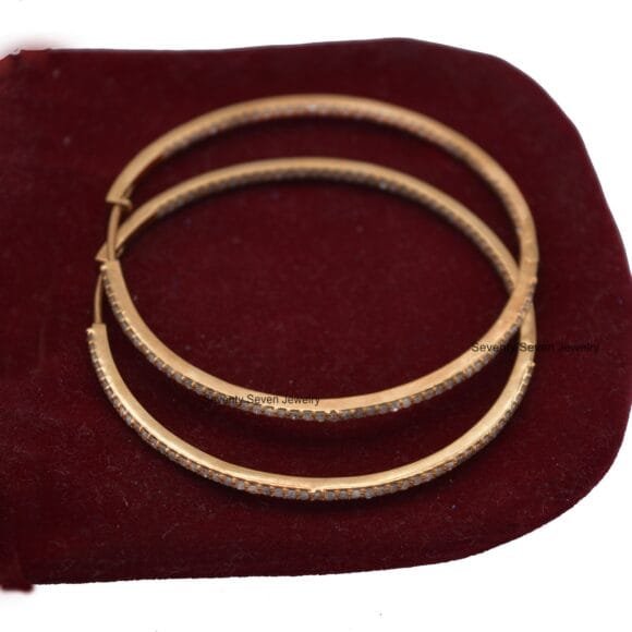 9K Gold Large Hoop Earrings, Gold Diamond Hoops - Image 4