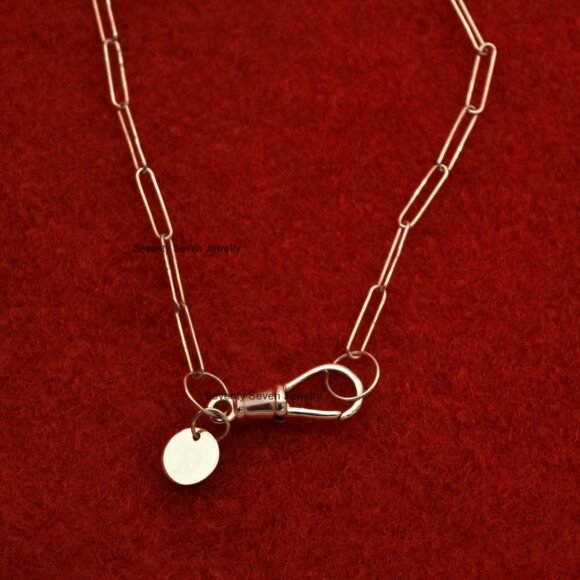 925 Silver Swivel Push lock Paperclip Chain Necklace, Paperclip Chain Necklace - Image 3