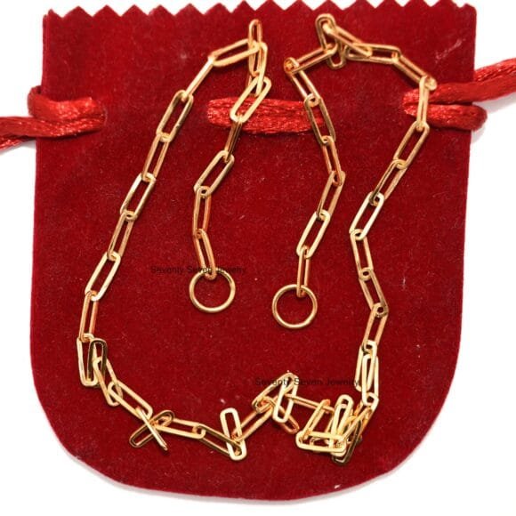 Solid Gold Elongated Link Paperclip Chain, Carabiner Connector Chain - Image 4