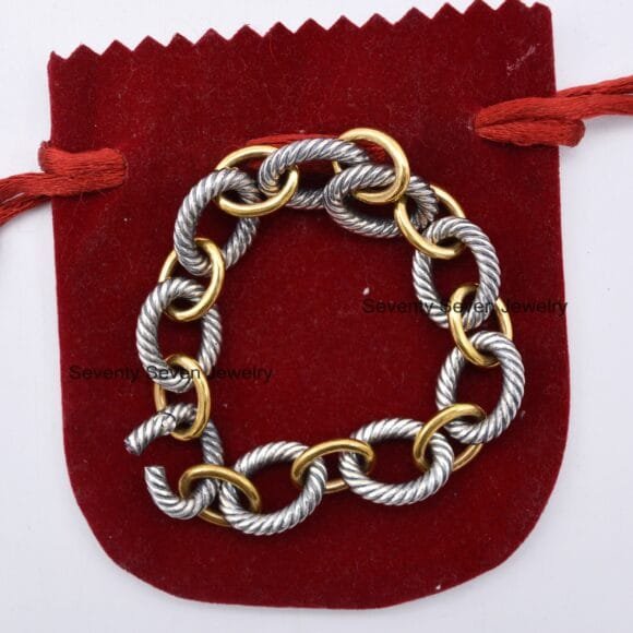 925 Silver Oxidized Twisted Wire Link Bracelet, Oval Link Bracelet - Image 3