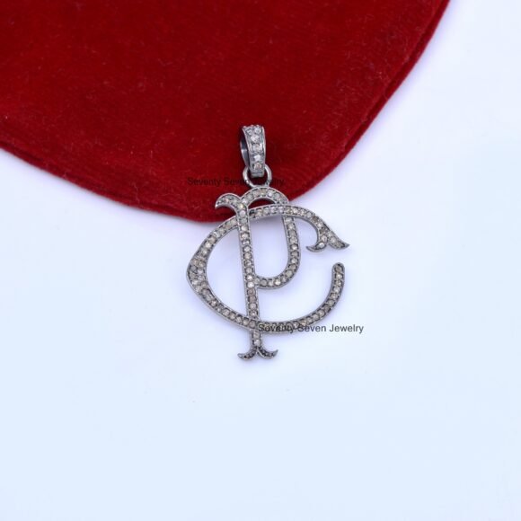 925 Silver Pave Diamond CP-PC Letter Monogram, Pave Diamond Jewelry