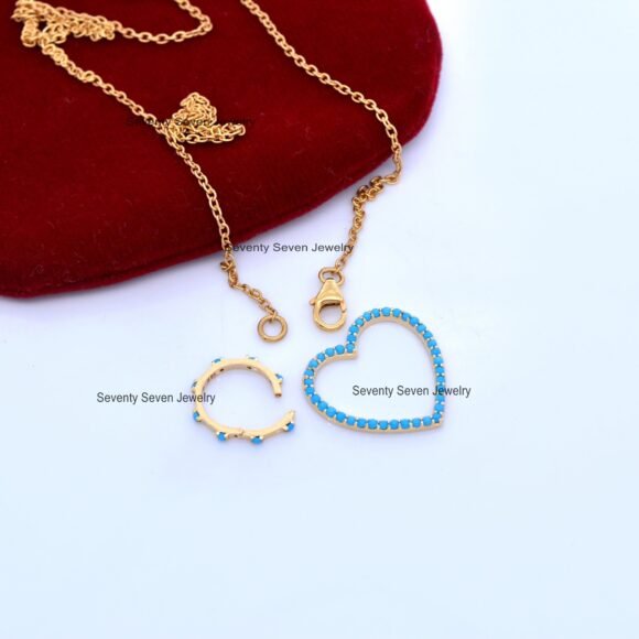 9k Solid Gold Heart Pendant, 9K Gold Enhancer, 9K Turquoise Link Lock - Image 7