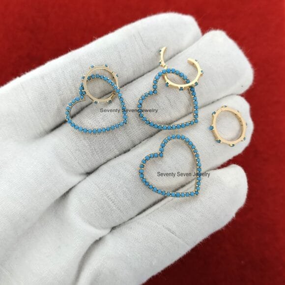 14k Gold Heart Circle Enhancer, 14K Gold Turquoise Charms Holder - Image 4