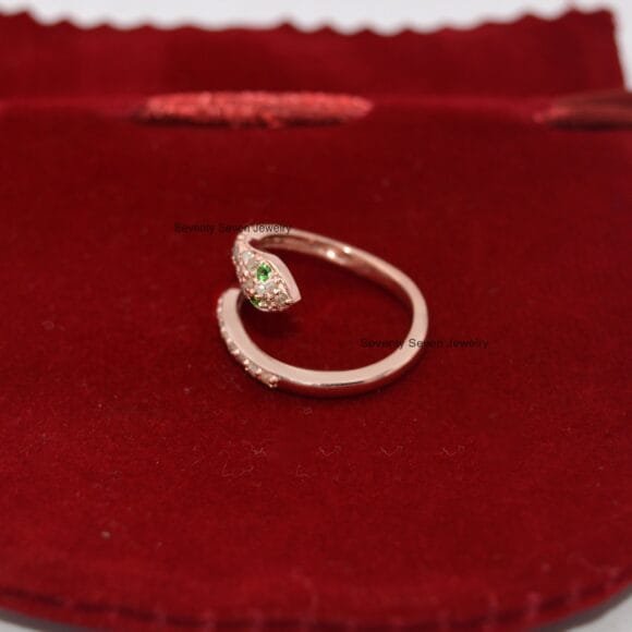 14K Solid Gold Diamond Snake Ring, Designer Snake Ring - Image 7