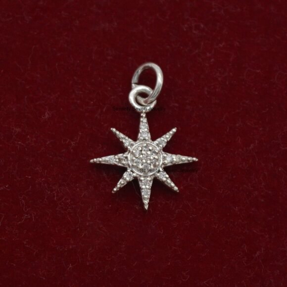 925 Silver Diamond Starburst Pendant, Starburst Pendant Necklace - Image 2