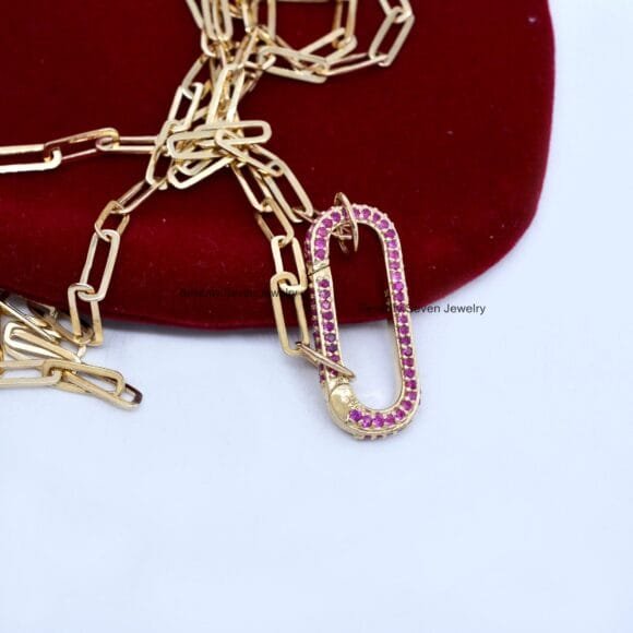 14k Gold Diamond Elongated Enhancer, 3 Side Pave Enhancer Lock - Image 6
