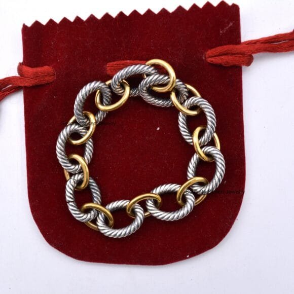 925 Silver Oxidized Twisted Wire Link Bracelet, Oval Link Bracelet - Image 4