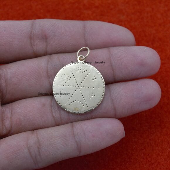 Silver Diamond Medallion Pendant, Multi Gemstone Medallion Pendant - Image 3