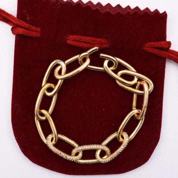 925 Silver Pave Moissanite Oval Link Bracelet, 3 Link Diamond Bracelet - Image 6