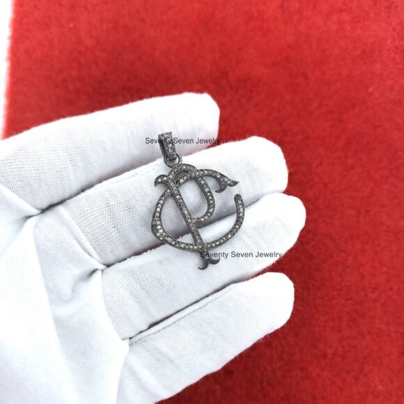 925 Silver Pave Diamond CP-PC Letter Monogram, Pave Diamond Jewelry - Image 6