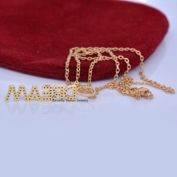 9K Gold Alphabet Pendant, Diamond DREAM Pendant, Gold Letter Pendant - Image 6