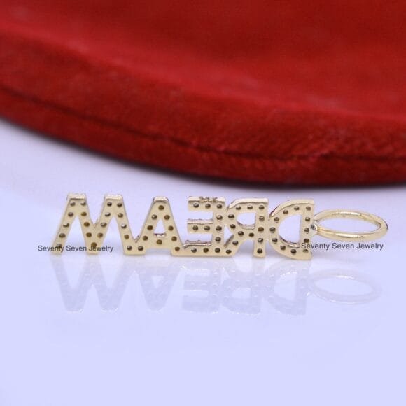 9K Gold Alphabet Pendant, Diamond DREAM Pendant, Gold Letter Pendant - Image 4