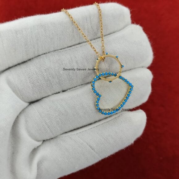 14k Gold Heart Circle Enhancer, 14K Gold Turquoise Charms Holder - Image 6