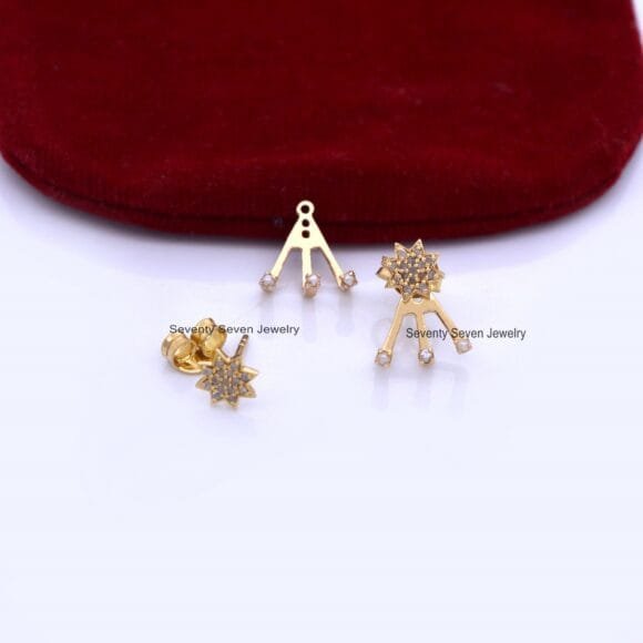 9K Gold Diamond Jackets Earrings, Gold Star Minimalist Earrings - Image 9