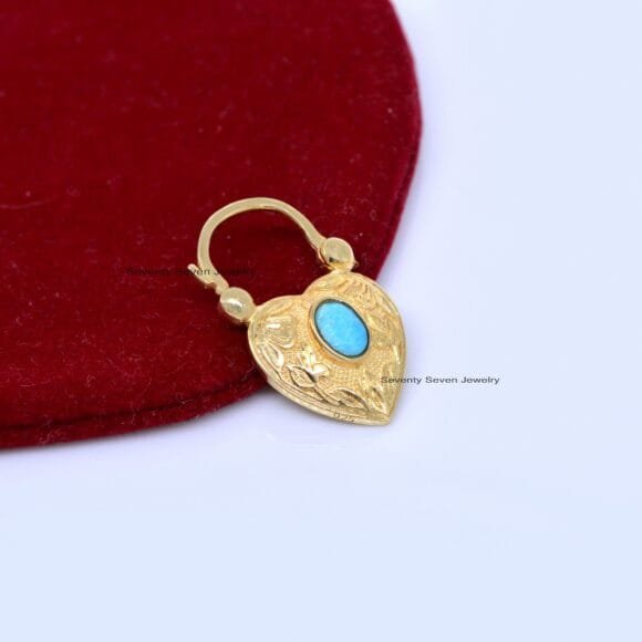 9K Gold Pink Sapphire Padlock, 9K Turquoise Heart Padlock - Image 10