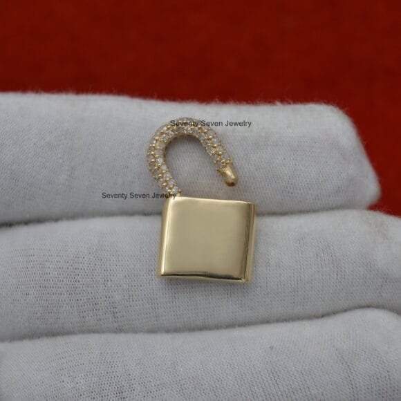 9K Solid Gold Pave Diamond Padlock, 9k Gold Jewelry - Image 4
