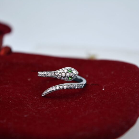 Pave Diamond Snake Ring, Silver Animal Ring, Pave Diamond Ring - Image 9