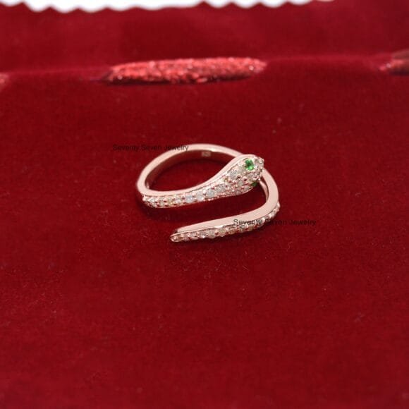 14K Solid Gold Diamond Snake Ring, Designer Snake Ring - Image 6