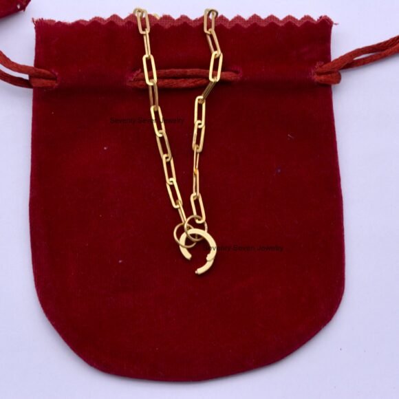 14K Gold Flat Link Lock Necklace, 14k Gold Push Lock - Image 6