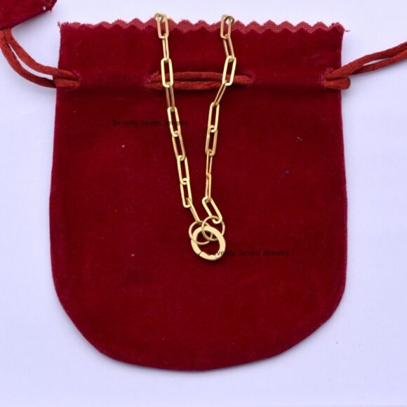 14K Gold Flat Link Lock Necklace, 14k Gold Push Lock - Image 5