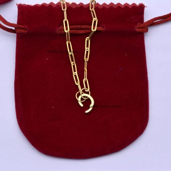 14K Gold Flat Link Lock Necklace, 14k Gold Push Lock - Image 2