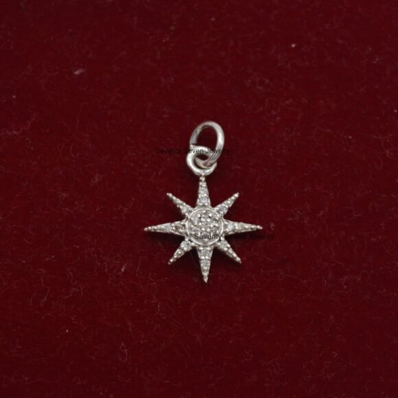 925 Silver Diamond Starburst Pendant, Starburst Pendant Necklace - Image 3