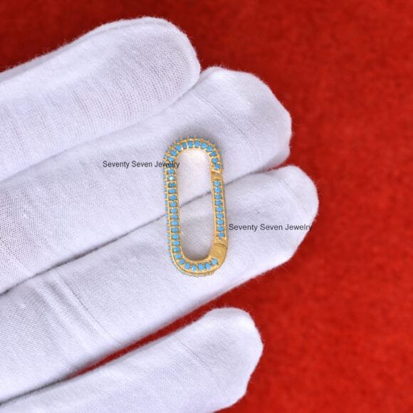 14k Gold Diamond Elongated Enhancer, 3 Side Pave Enhancer Lock - Image 9