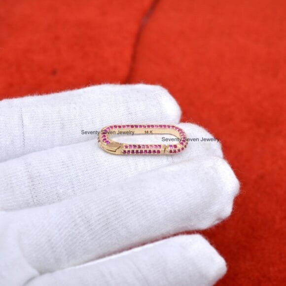 14k Gold Diamond Elongated Enhancer, 3 Side Pave Enhancer Lock - Image 8