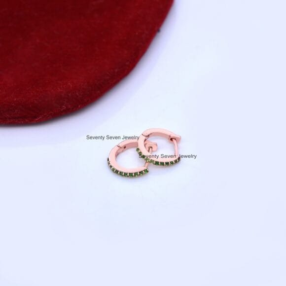 14K Gold Huggie Hoops Earrings, Gold Gemstone Huggies - Image 7