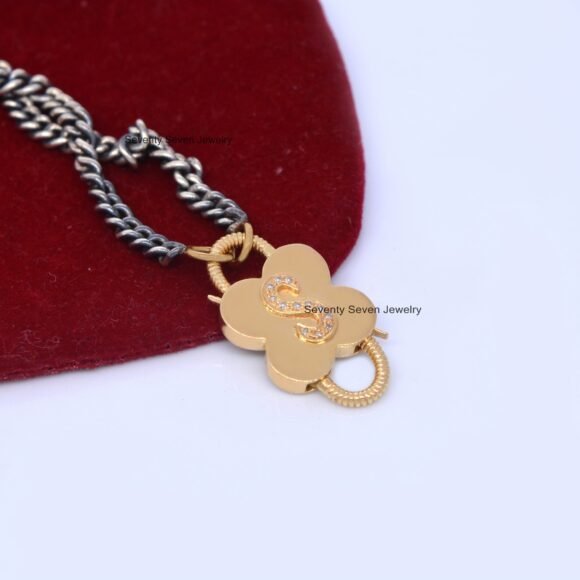 925 Silver Diamond Initial Padlock, Pave Letter Padlock Necklace - Image 4