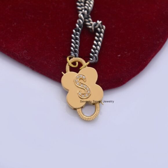 925 Silver Diamond Initial Padlock, Pave Letter Padlock Necklace - Image 2