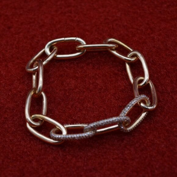 925 Silver Pave Moissanite Oval Link Bracelet, 3 Link Diamond Bracelet - Image 7