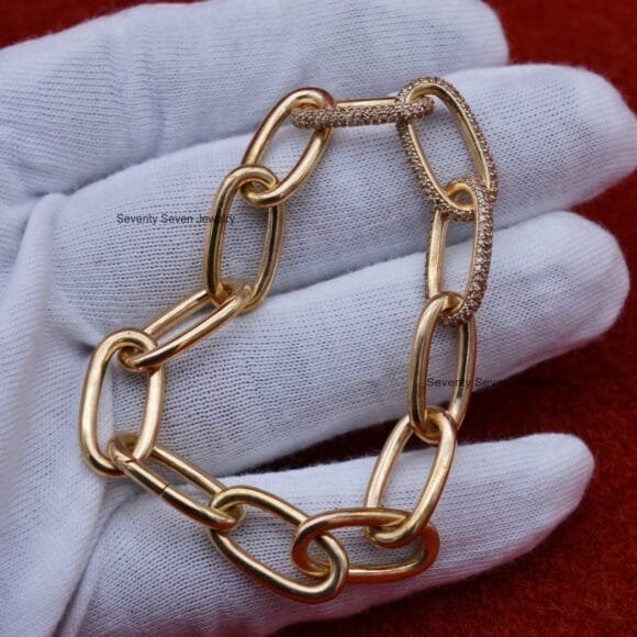 925 Silver Pave Moissanite Oval Link Bracelet, 3 Link Diamond Bracelet - Image 8