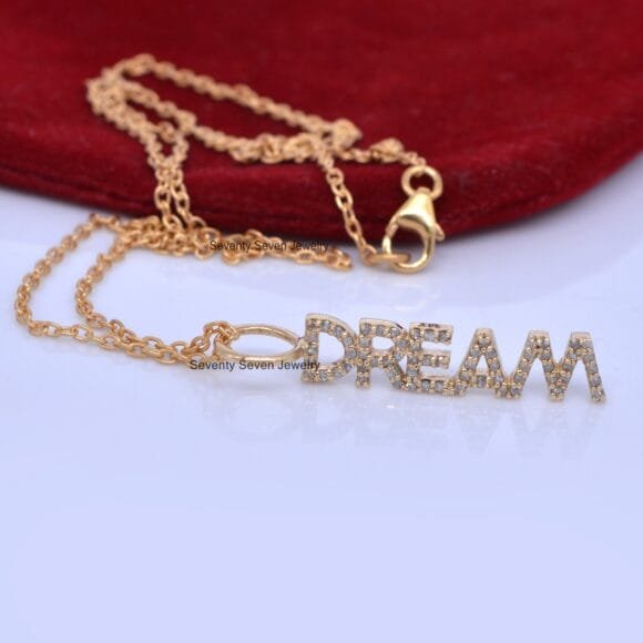 9K Gold Alphabet Pendant, Diamond DREAM Pendant, Gold Letter Pendant - Image 3