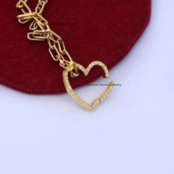 9K Gold Diamond Heart Enhancer, Multistone Heart Link Lock - Image 5