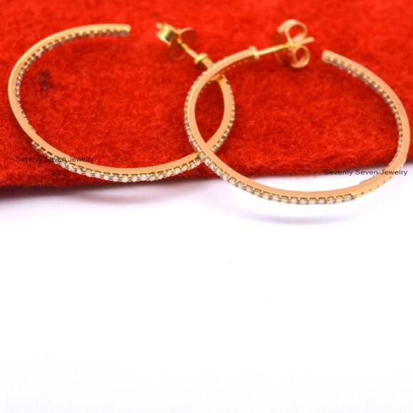 925 Silver Diamond Hoops, Oxidized Diamond Hoops - Image 7