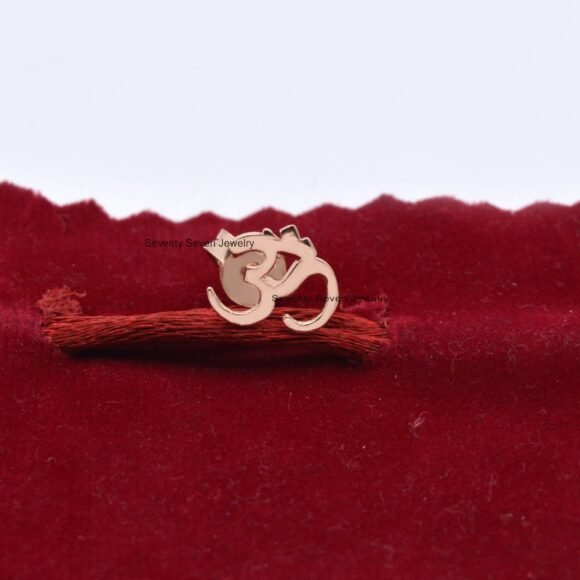 14k Solid Gold Om Studs, 14K Gold OM Studs, OM Stud Earrings - Image 8