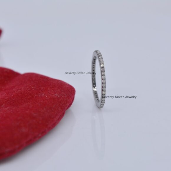925 Silver Diamond Band Ring, Eternity Band, Diamond Stacking Band - Image 3