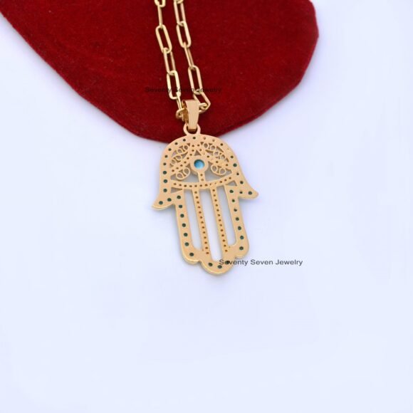 Sterling Silver Hamsa Hand Pendant, Diamond Hamsa Hand Pendant - Image 7
