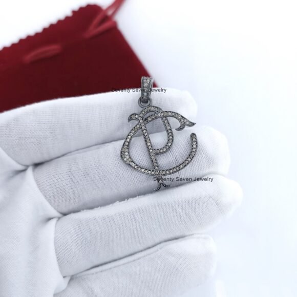 925 Silver Pave Diamond CP-PC Letter Monogram, Pave Diamond Jewelry - Image 3