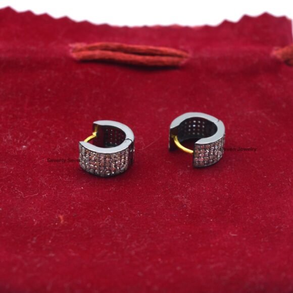 Diamond Huggies Earrings,  925 Silver Round Hoops - Image 6