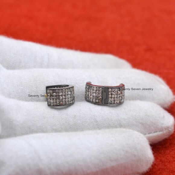 Diamond Huggies Earrings,  925 Silver Round Hoops - Image 7