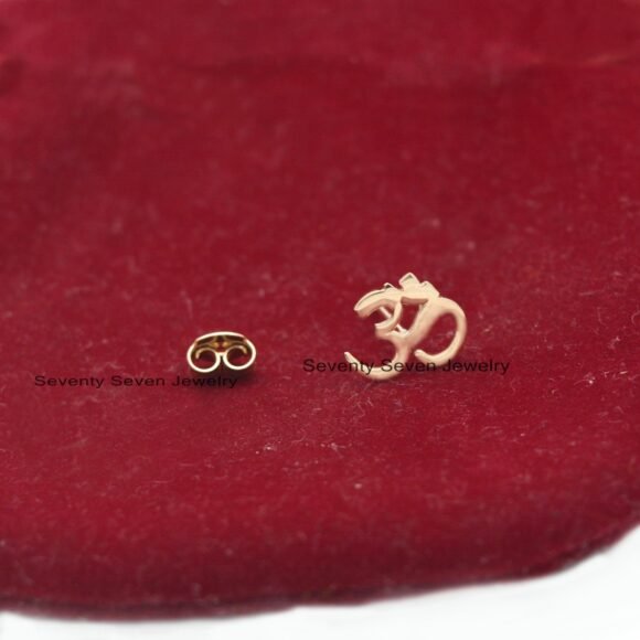 14k Solid Gold Om Studs, 14K Gold OM Studs, OM Stud Earrings - Image 4