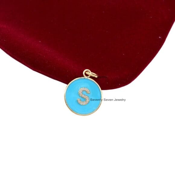 9K Solid Gold Enamel Initial Pendant, 9k Personalized Disc Enamel Pendant - Image 3