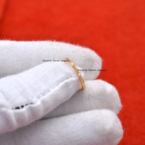 14k Gold Diamond Band Ring, Flush Set Wedding Band Ring - Image 7
